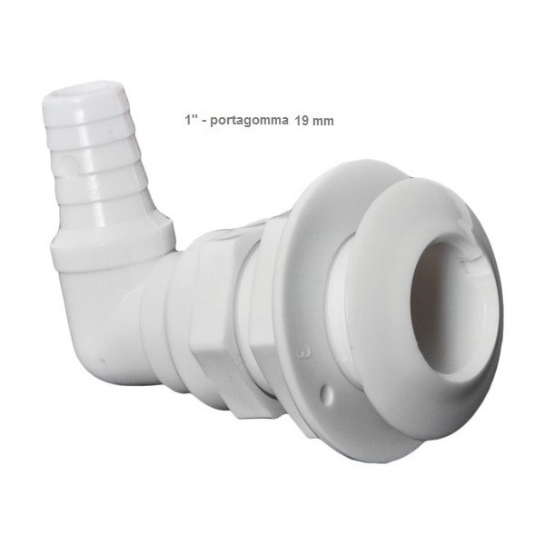 Scarico a mare con portagomma in plastica - Scarichi e prese a mare - 1732201Portagomma 	Tipo	Filetto Ø mm	Lungo mm