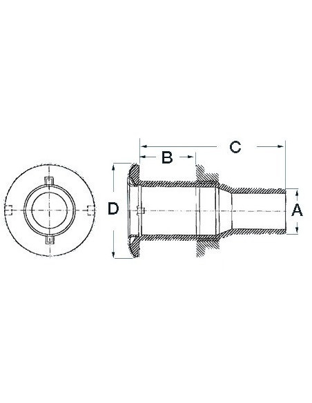 Scarico a mare in nylon nero, con battuta frontale a vista in acciaio inox lucidato a specchio - Scarichi e prese a mare - 17327