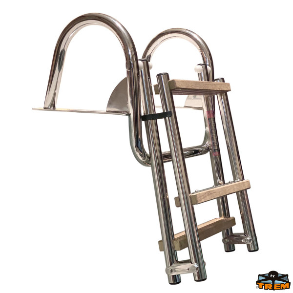 Scaletta pieghevole a 4 gradini con corrimano e gradini in legno per plancette di poppa - S1928004 -