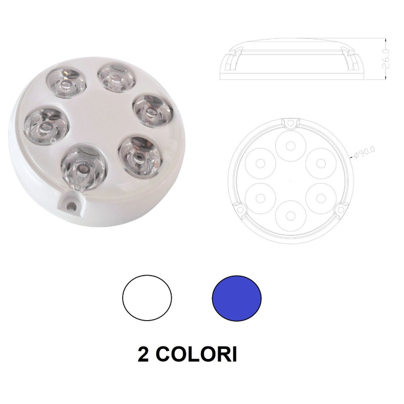 6 LED ROUND Underwater light for gangplanks / upper stern / bottom - L4406006 -