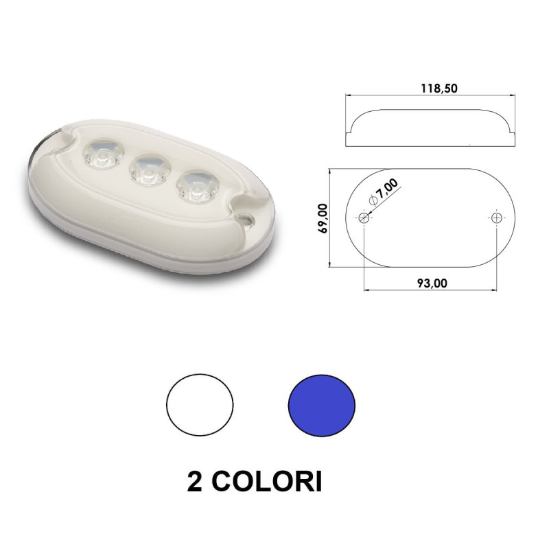 Luce subacquea ovale a 3 LED per plancette / specchio di poppa / carena - L4406003 -